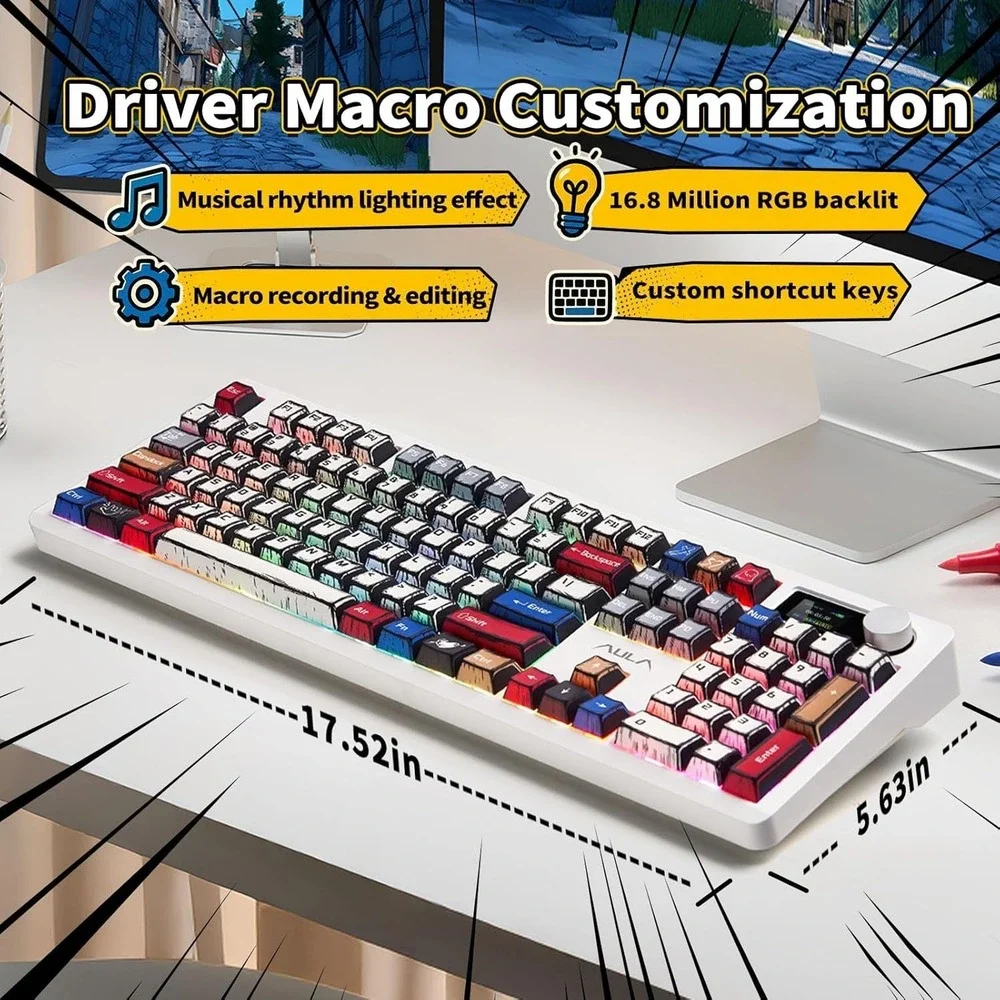 AULA F106 PRO Gaming Keyboard – Wireless RGB, Comic Mix, Blaze Hot-Swap